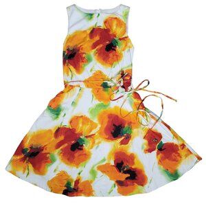 Ivonne Floral Print Dress size 6 Vibrant Poppy Pattern Sleeveless Belted Waist